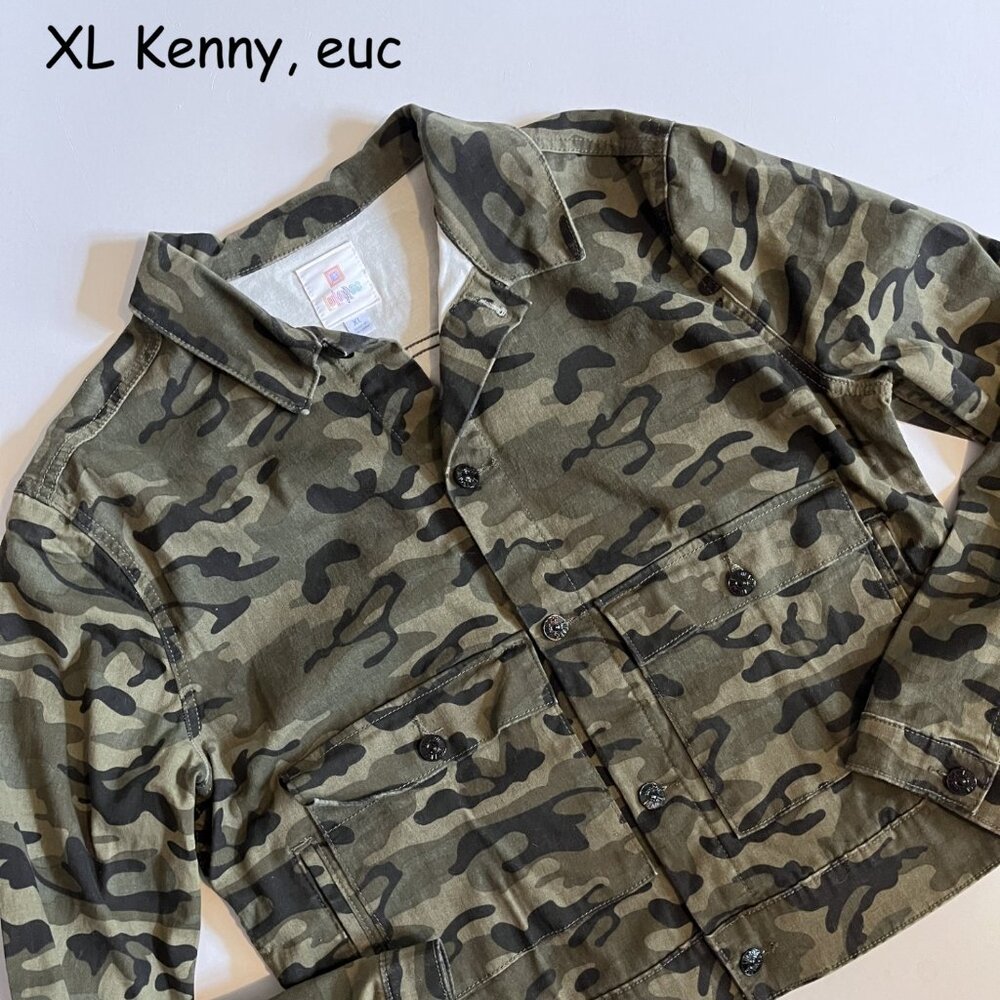 XL Lularoe Kenny unisex jean jacket, green camo